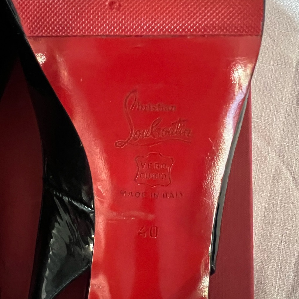 Christian Louboutin Glossy Black Peep-Toe Heels - Picture 8 of 11